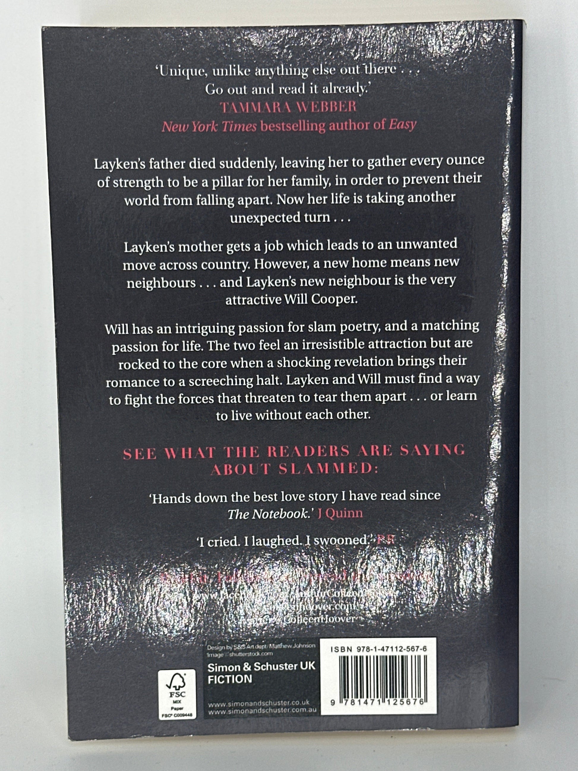 Colleen Hoover Slammed actual back cover used books